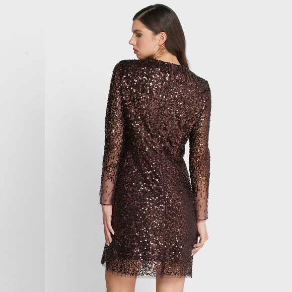 NEW FRENCH CONNECTION Emille Sparkle Long Sleeve Sequin Sheath Dress - Picture 5 of 12